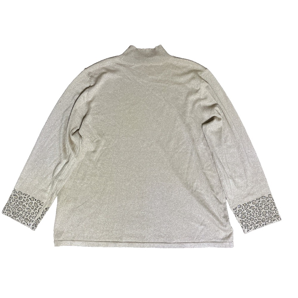 Chico's Cheetah Rhinestone Knit Sweater Mock Neck Shimmer Sz 4 (20/22) XXL NEW